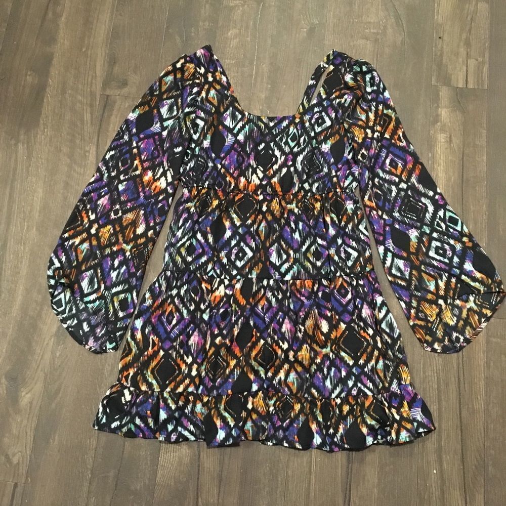 Socialite Aztec stained glass boho colorful baby doll dress